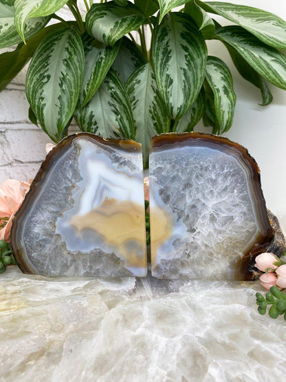 Yellow-Gray-Chalcedony-Agate-Geode-Bookends.