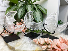 Load image into Gallery: Contempo Crystals - clear quartz crystal moon carvings in stands - Image 2