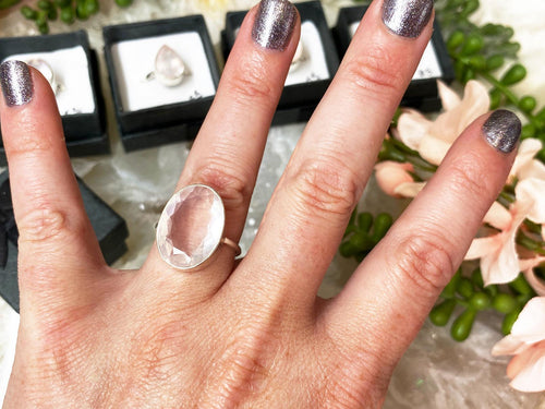   Clear-Rose-Quartz-Faceted-Gemstone-Crystal-Ring-Sterling-Silver