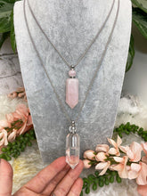 Load image into Gallery: Contempo Crystals - Clear-and-Rose-Quartz-Vial-Crystal-Necklaces-for-Sale - Image 2