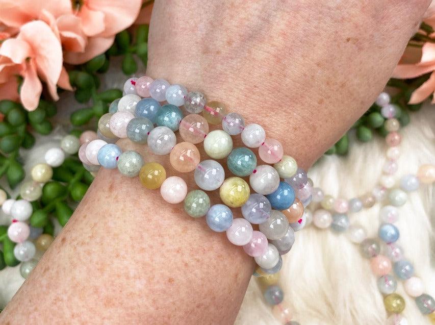 Pink Peach Morganite Love Crystal Beaded Bracelets Heart  Etsy  Crystal  beads bracelet Crystal beads Beaded bracelets