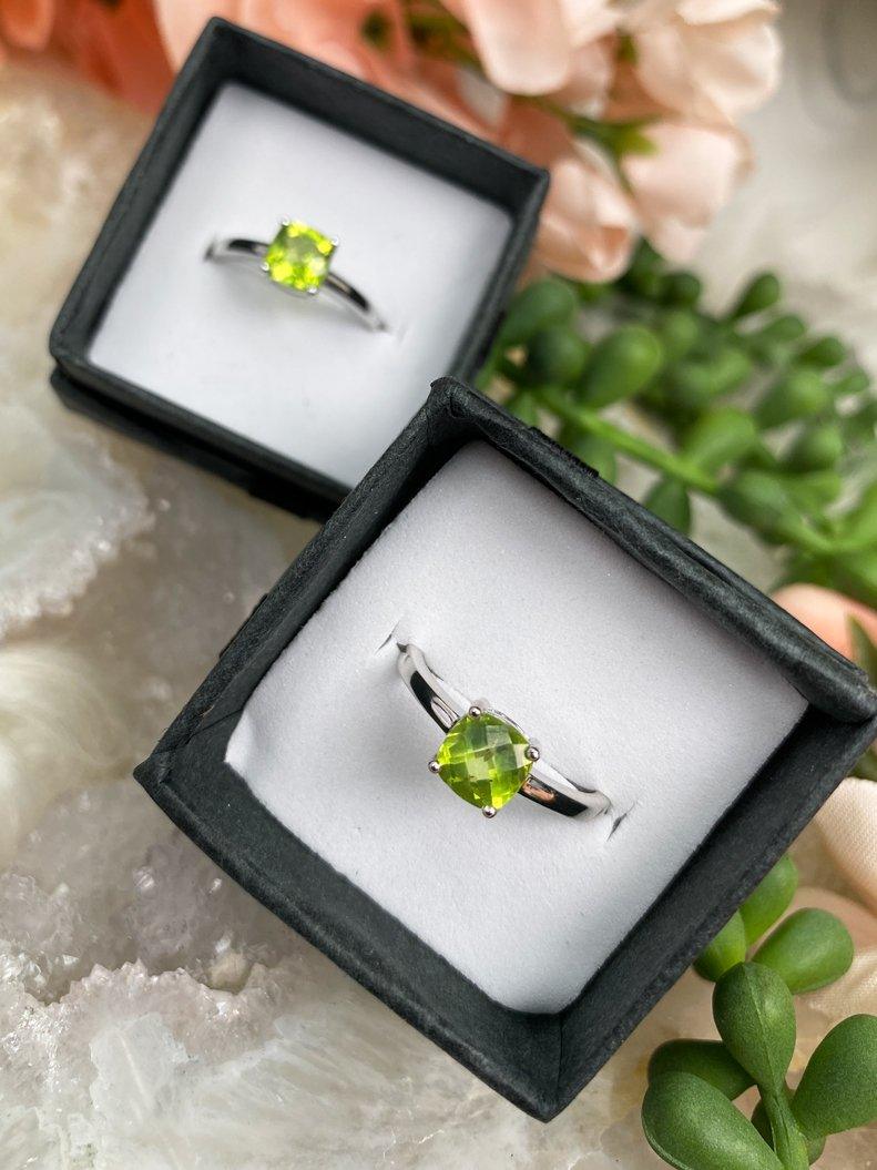 Faceted-Green-Peridot-Silver-Ring