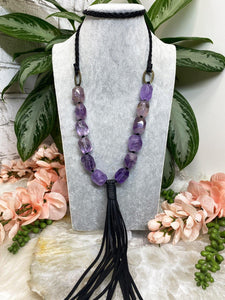 Contempo Crystals - Faceted-Purple-Amethyst-Beaded-Black-Vegan-Leather-Crystal-Necklace - Image 5