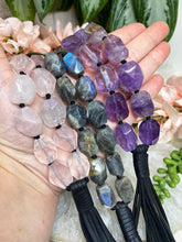 Load image into Gallery: Contempo Crystals - Faceted-Rose-Quartz-Labradorite-Amethyst-Vegan-Leather-Crystal-Necklace - Image 3