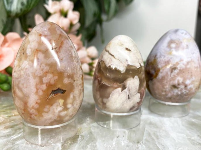 Flower agate crystal eggs