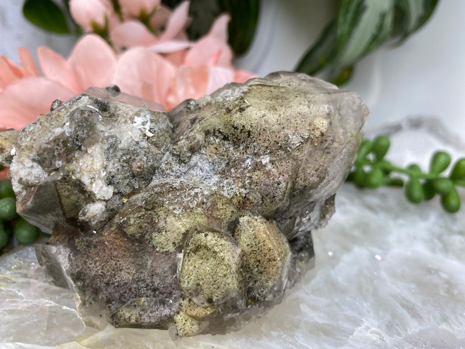 Garden quartz lodolite stone crystal cluster