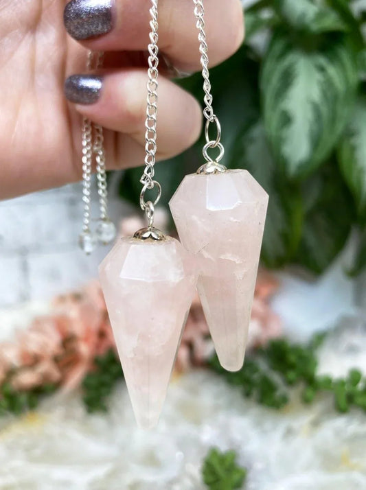Geometric-Crystal-Point-Stone-Pendulum-Rose-Quartz-Green-Aventurine-Moonstone