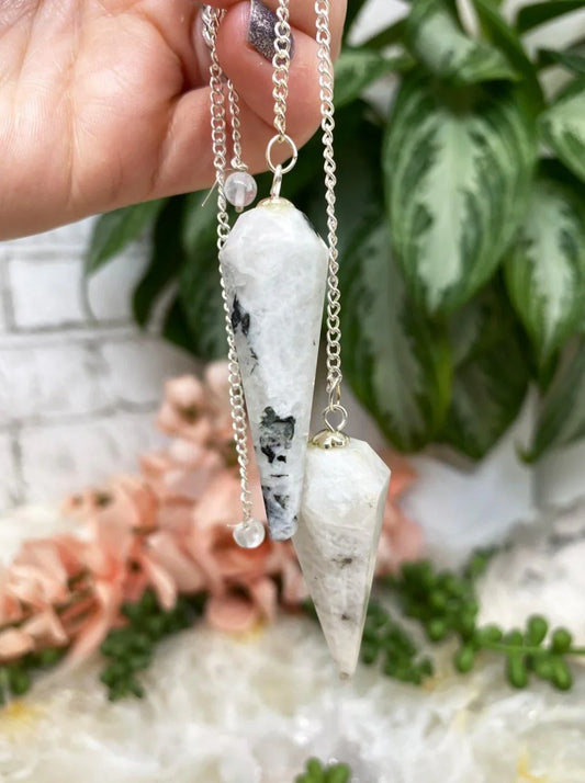 Geometric-Crystal-Point-Stone-Pendulum-Rose-Quartz-Green-Aventurine-Moonstone