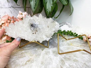 Contempo Crystals -    Gold-Metal-Crystal-Display-Stand-with-White-Quartz-Cluster - Image 3