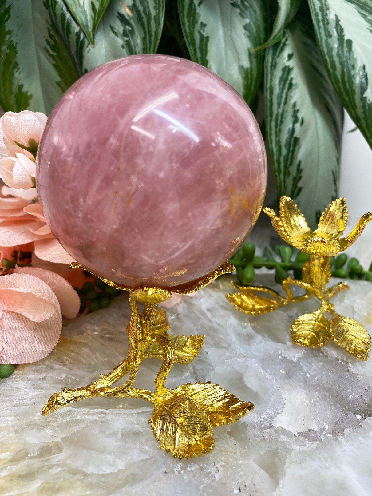 Gold-Metal-Flower-Sphere-Stand-with-Star-Rose-Quartz
