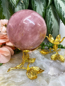 Contempo Crystals - Gold-Metal-Flower-Sphere-Stand-with-Star-Rose-Quartz - Image 2