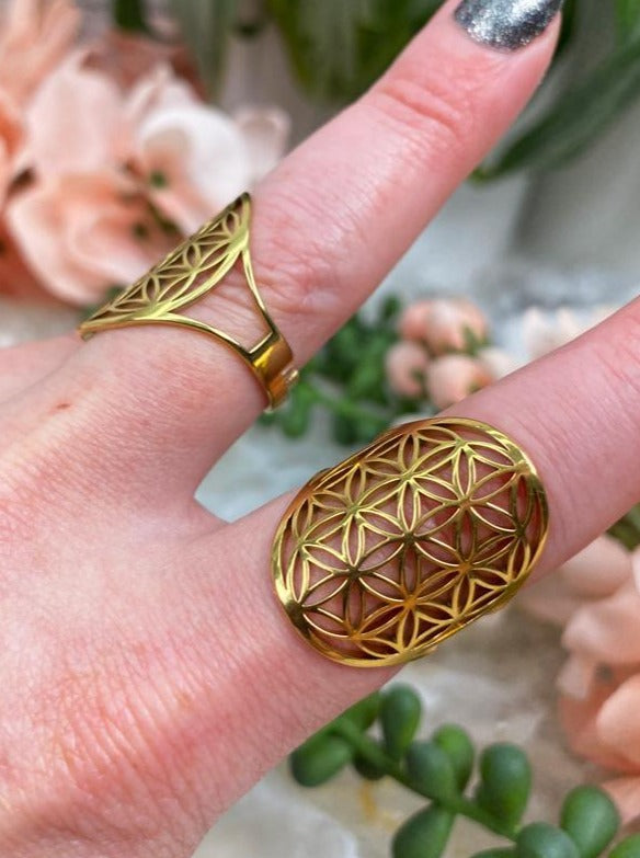 Gold-Metal-Flower-of-Life-Adjustable-Ring