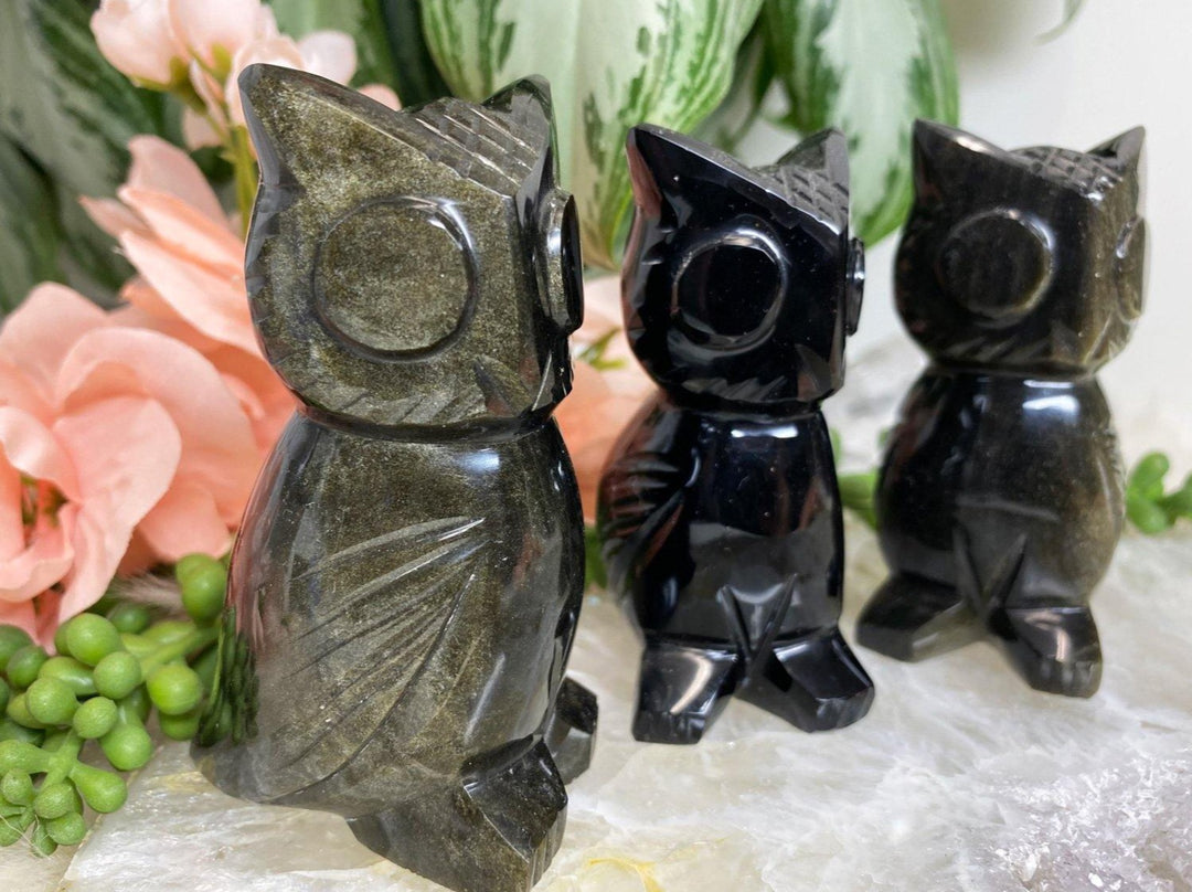 Contempo Crystals - Gold sheen obsidian crystal owl carving - Image 1