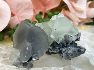 Contempo Crystals - Green-Fluorite-Octahedron-Formation-with-Gray-Bladed-Calcite - Image 2