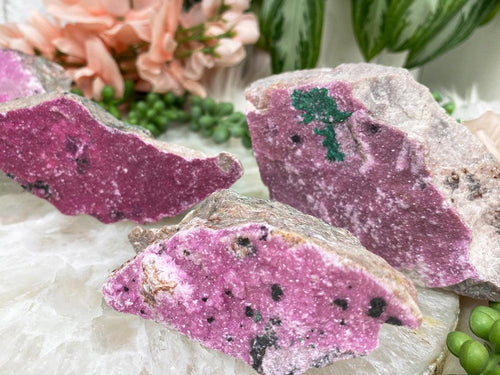Green-Malachite-on-Pink-Cobalto-Calcite-Clusters