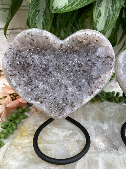 Hematite-in-Quartz-Heart-Crystal-Cluster-on-Metal-Stand