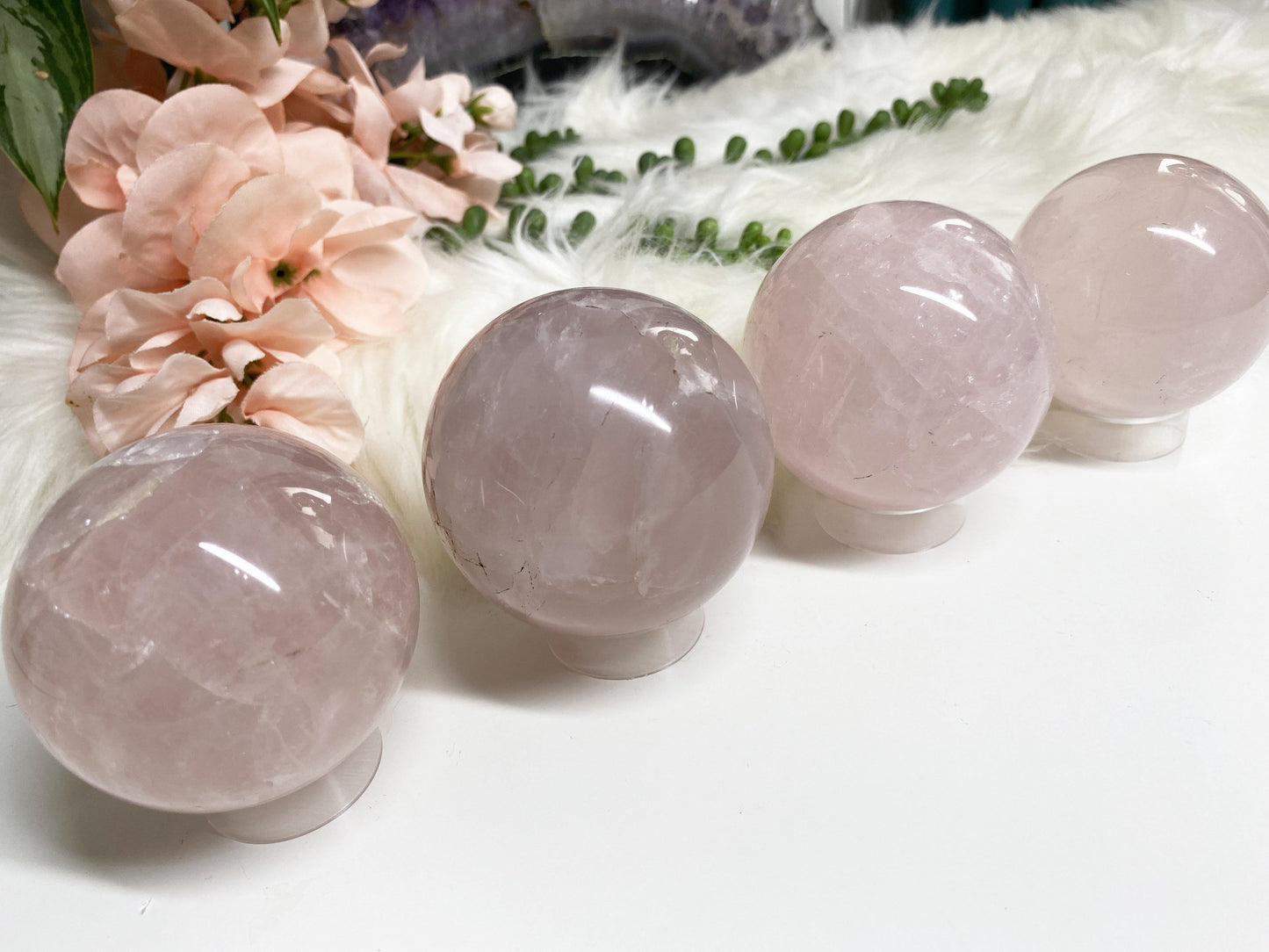 Adorable rose quartz crystal spheres