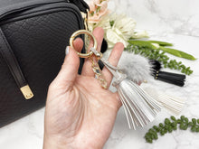 Load image into Gallery: Contempo Crystals - Carry your protective energies with you in style with this fashionable Quartz keychain! Made of vegan leather and vegan fur with little gold colored metal accents (gray has some silver accents) - Image 5