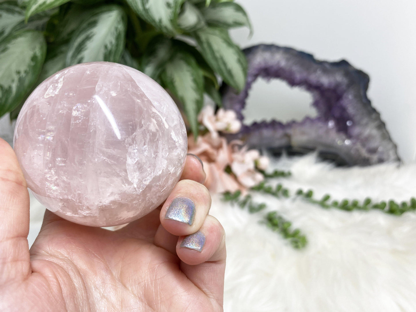 Adorable rose quartz crystal spheres