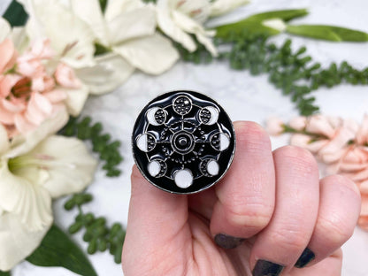 Black and White Moon Phases Enamel Lapel Pin. Great swag for moon lovers!
