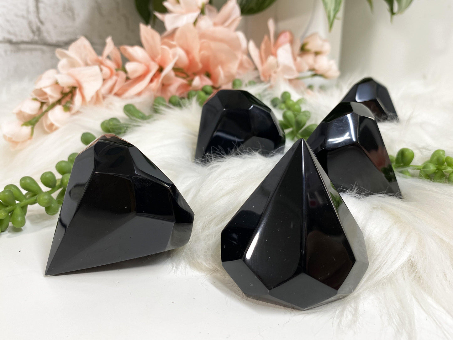 Beautiful Black Obsidian diamond shaped crystals chakra extractors