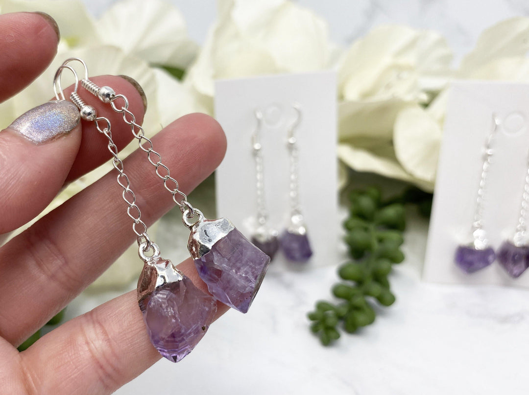 Contempo Crystals - Amethyst Silver Plated Dangle Earrings - Image 1