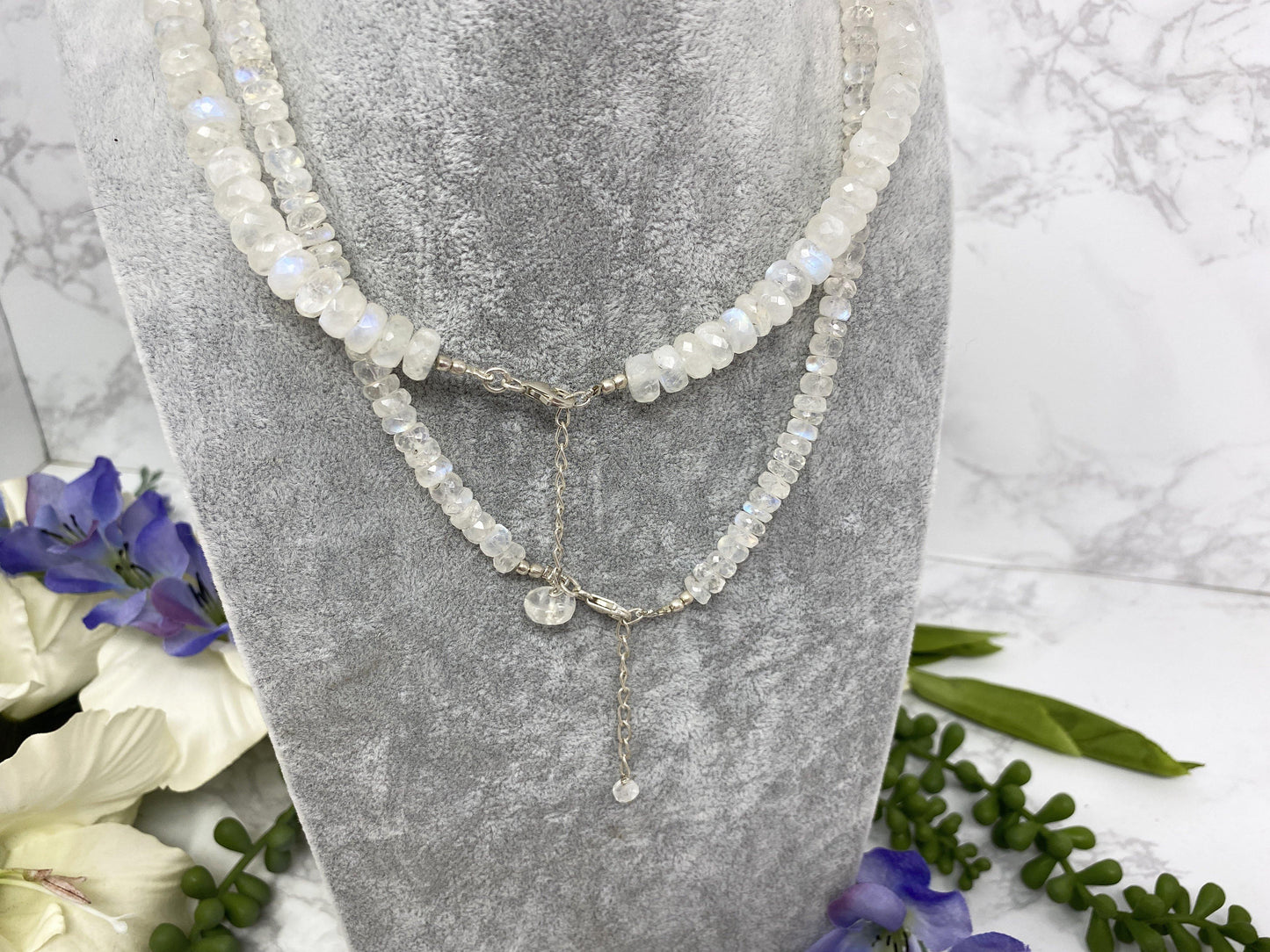 Blue flash handmade moonstone necklace from Contempo Crystals