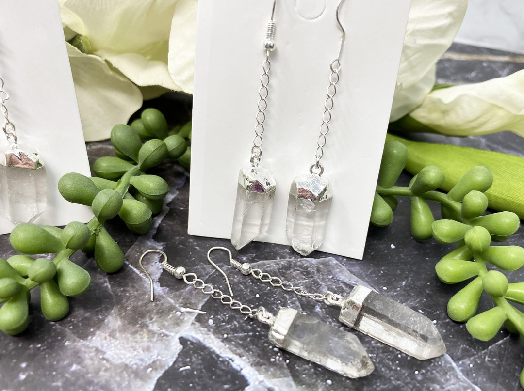 Contempo Crystals - Clear Quartz Silver Plated Dangle Earrings - Image 1