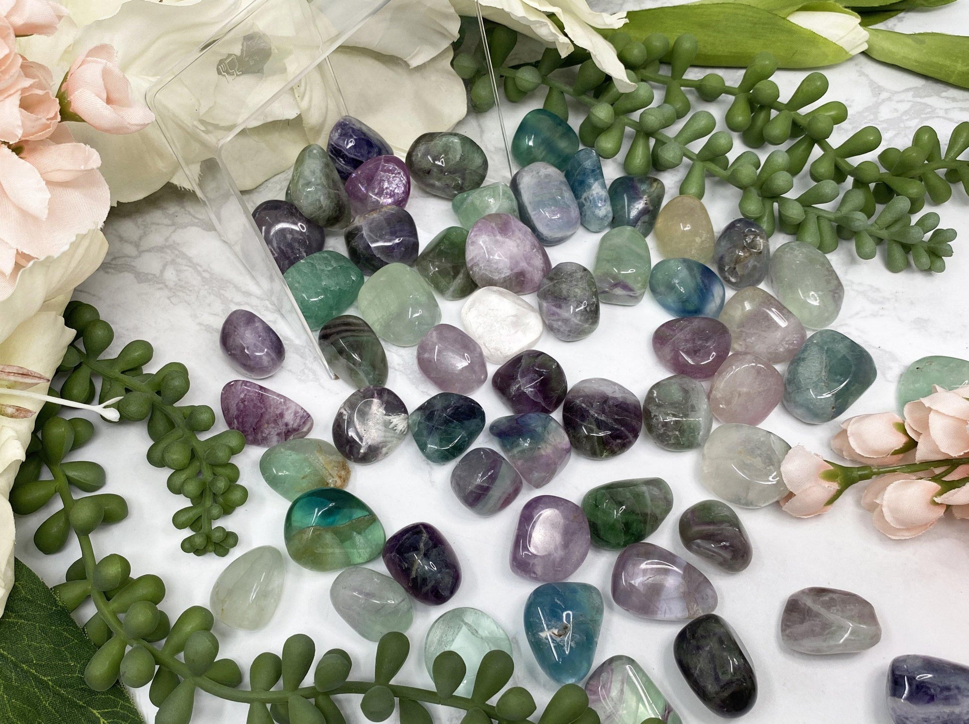Tumbled rainbow fluorite crystals. Crystal pebbles for gridding or carrying in your purse.