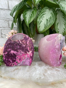 Contempo Crystals - dyed-pink-quartz-geode-candle-holders-side - Image 9