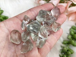 Contempo Crystals - Green prasiolite amethyst tumble set in hand - Image 2