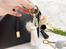 Load image into Gallery: Contempo Crystals - Carry your protective energies with you in style with this fashionable Quartz keychain! Made of vegan leather and vegan fur with little gold colored metal accents (gray has some silver accents) - Image 6