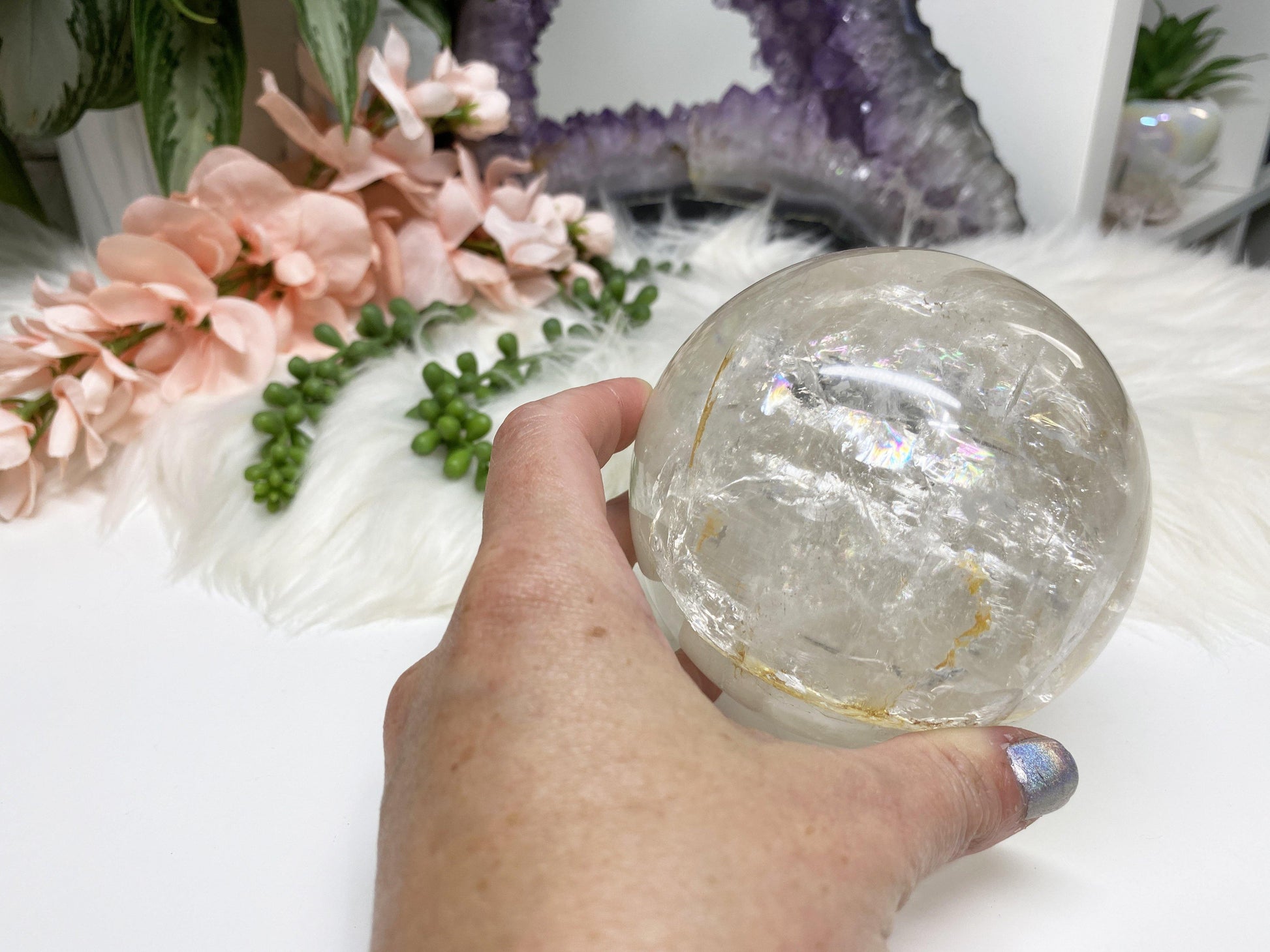 Large clear quartz crystal spheres with hints of inclusions! 