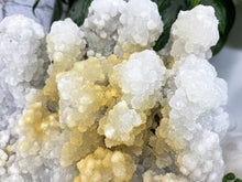 Load image into Gallery: Contempo Crystals - Large white apophyllite chalcedony crystal cluster with yellow iron - Image 7