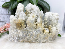 Load image into Gallery: Contempo Crystals - Large white apophyllite chalcedony crystal cluster with yellow iron - Image 8