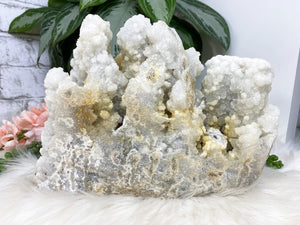 Contempo Crystals - Large white apophyllite chalcedony crystal cluster with yellow iron - Image 7