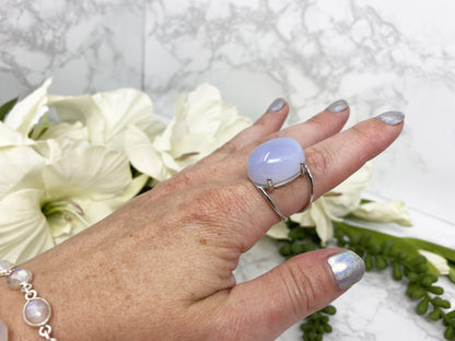 Oval Blue Chalcedony Crystal Ring for sale.