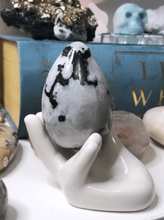 Load image into Gallery: Contempo Crystals - Ceramic Hand Sphere Holder. Holding a crytsal egg - Image 2