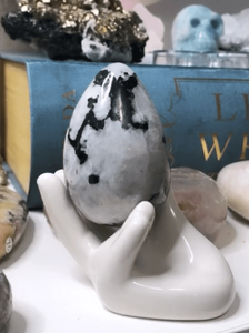 Contempo Crystals - Ceramic Hand Sphere Holder. Holding a crytsal egg - Image 2