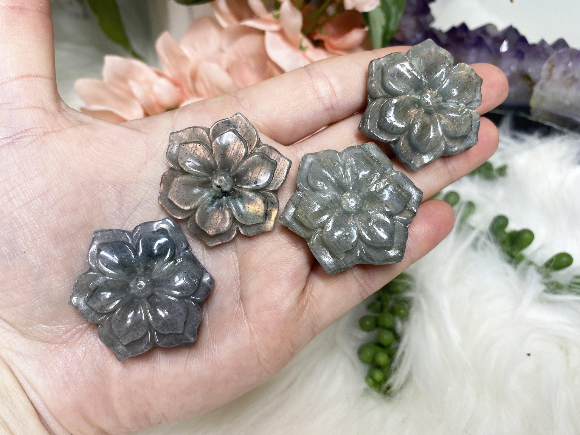 These colorful labradorite flowers are fun and flashy! 