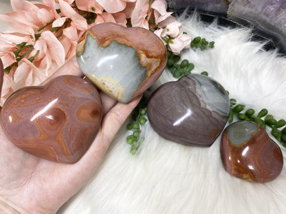 Amazing pieces of polychrome jasper with a touch of pink and orange coloring