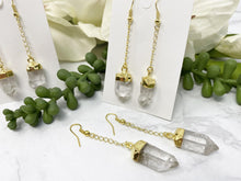 Load image into Gallery: Contempo Crystals - Clear Quartz Gold Plated Dangle Earrings - Image 3