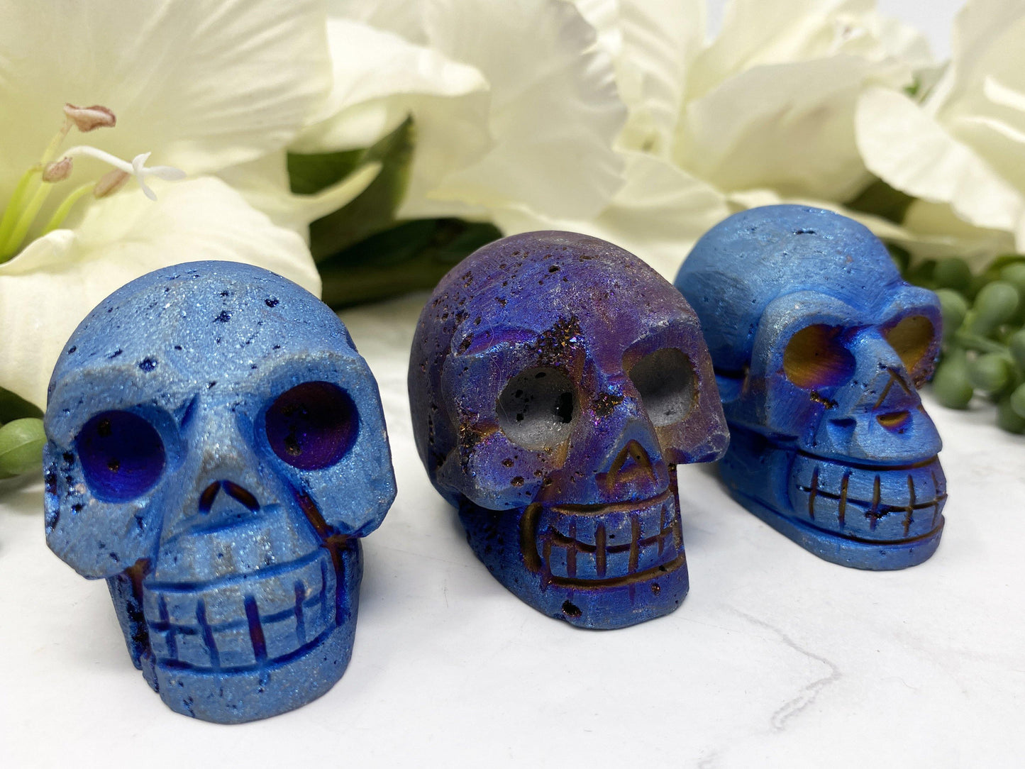 Cobalt Blue Aura Druzy Crystal Skull