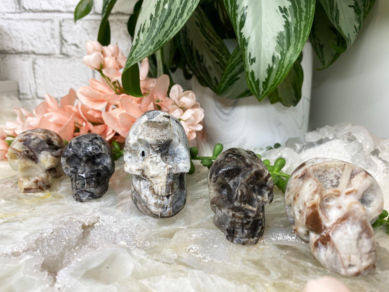 Druzy-Quartz-Sphalerite-Crystal-Skull-Carving for sale