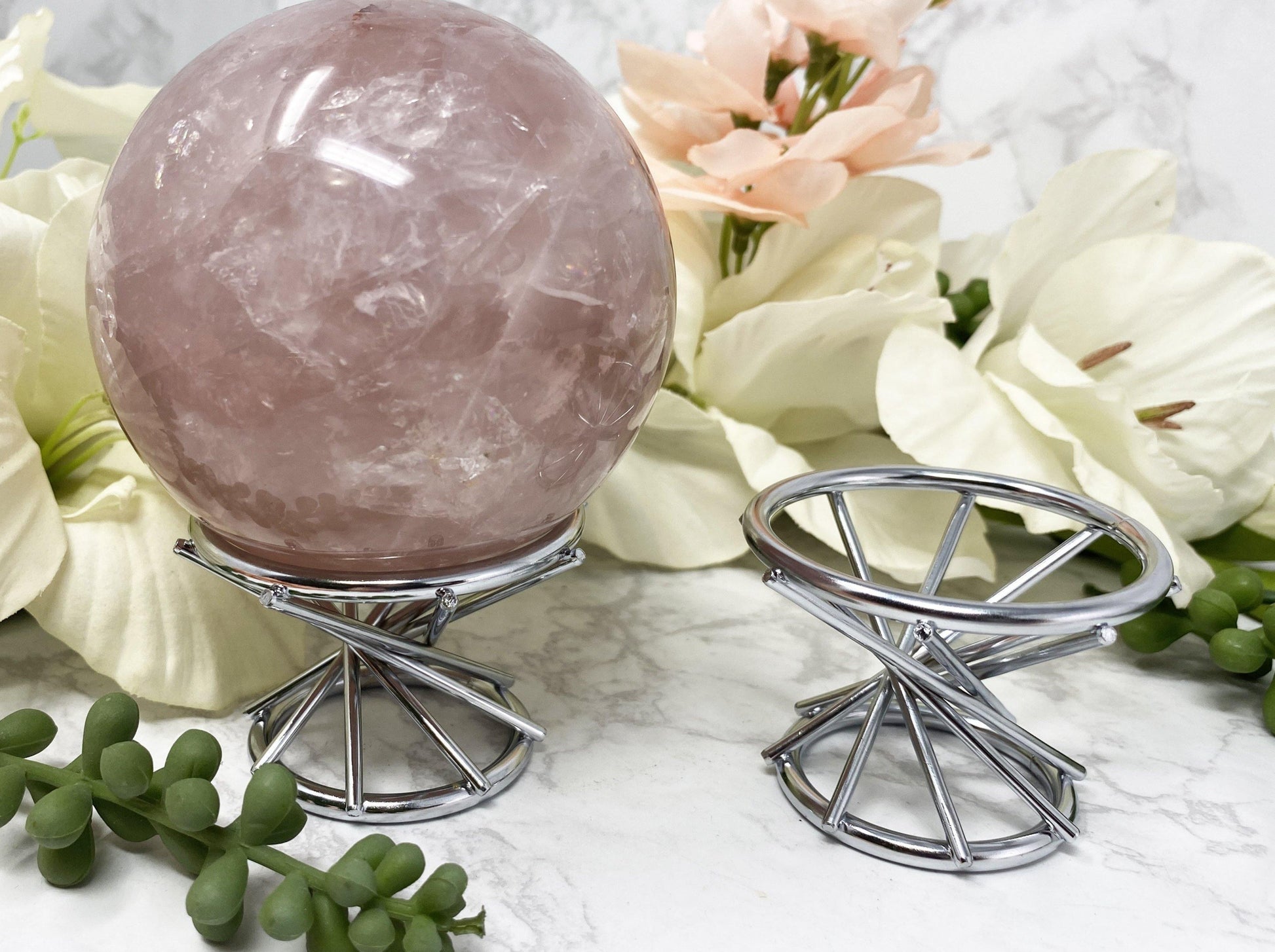 Silver Swirl Metal Crystal Sphere Stand from Contempo Crystals