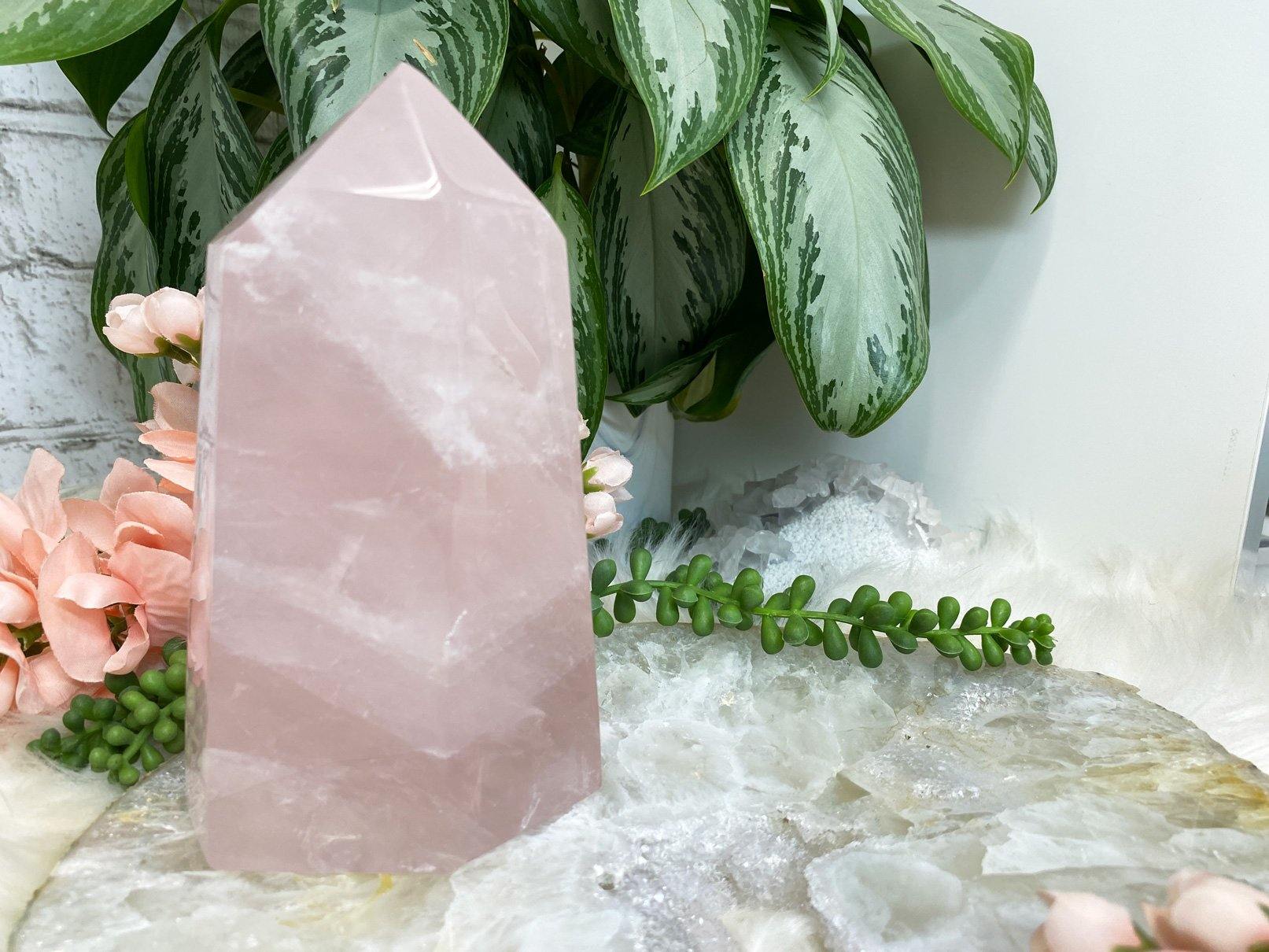 large baby pink rose quartz crystal point