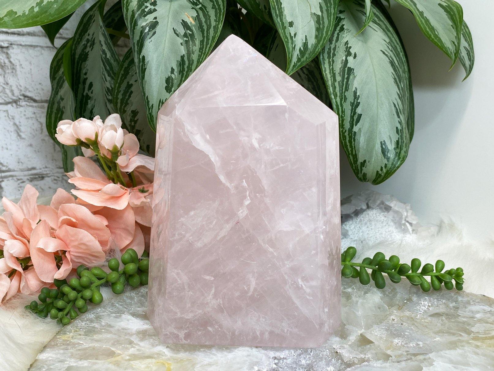 large chunky rose quartz tower crystal point