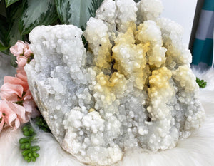 Contempo Crystals - Large white apophyllite chalcedony crystal cluster with yellow iron - Image 3