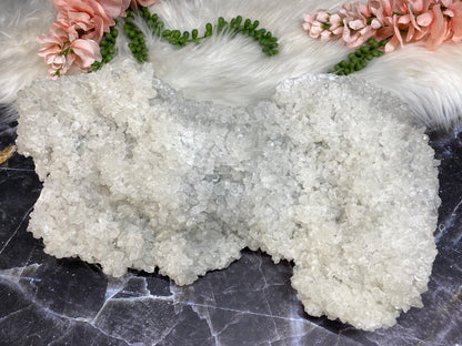 Large white calcite crystal cluster from contempo crystals