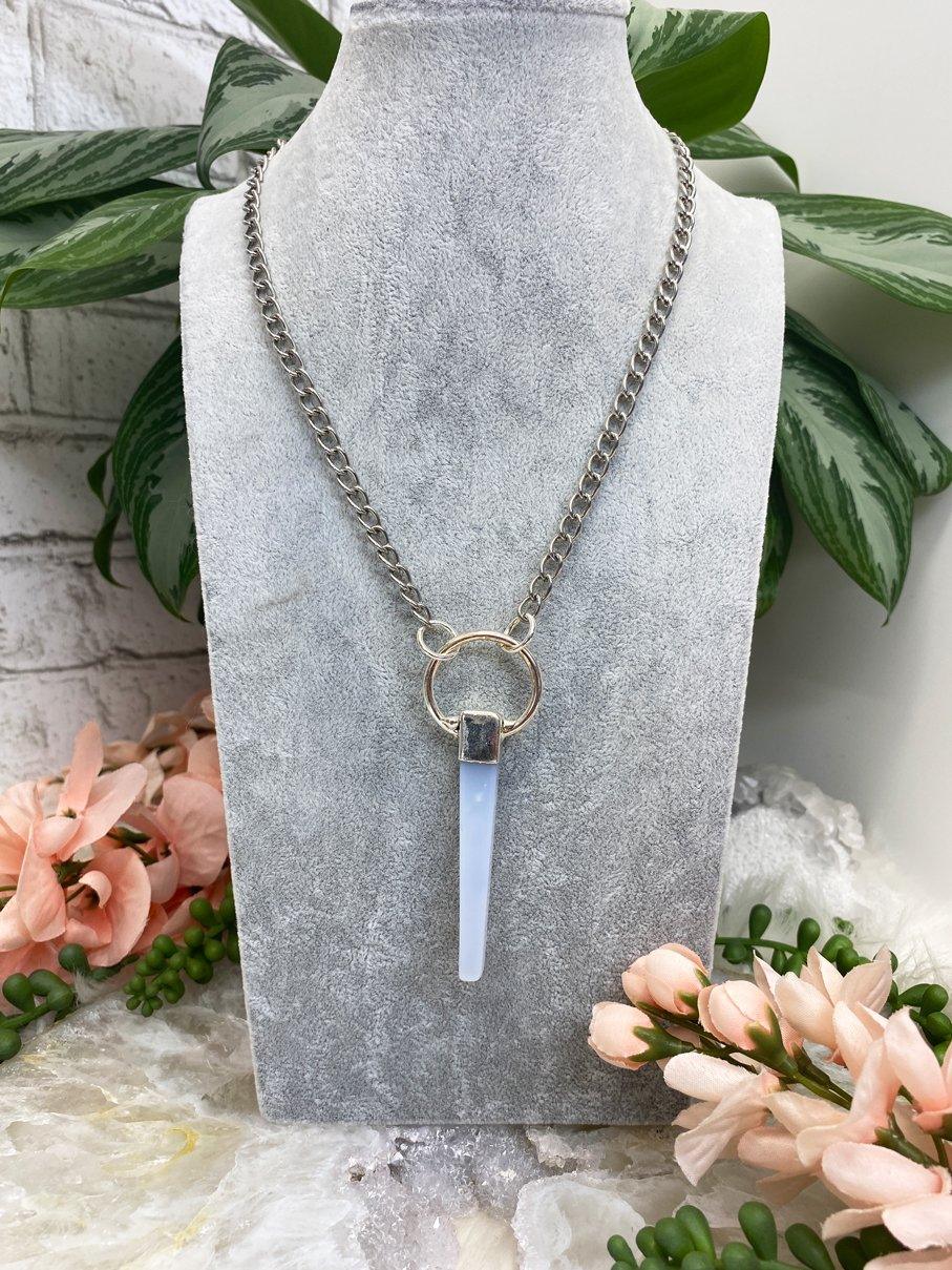 Light-Blue-Chalcedony-Necklace-with-Silver-Metal-Chain